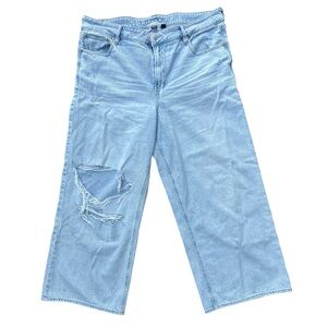 American Eagle Outfitters Light Blue Wide-Leg Distressed Jeans Mid Rise Size 16